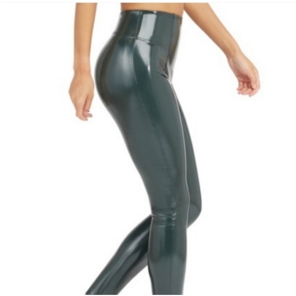 SPANX Faux Patent Leather Leggings Deep Green - Picture 4 of 6